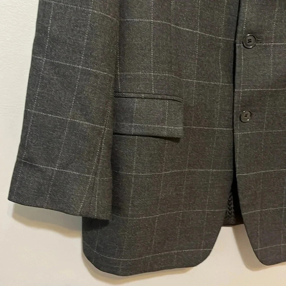 Michael Kors dark gray windowpane check Lambs wool Blazer‎ Men’s 42R Woolmark - Picture 3 of 10